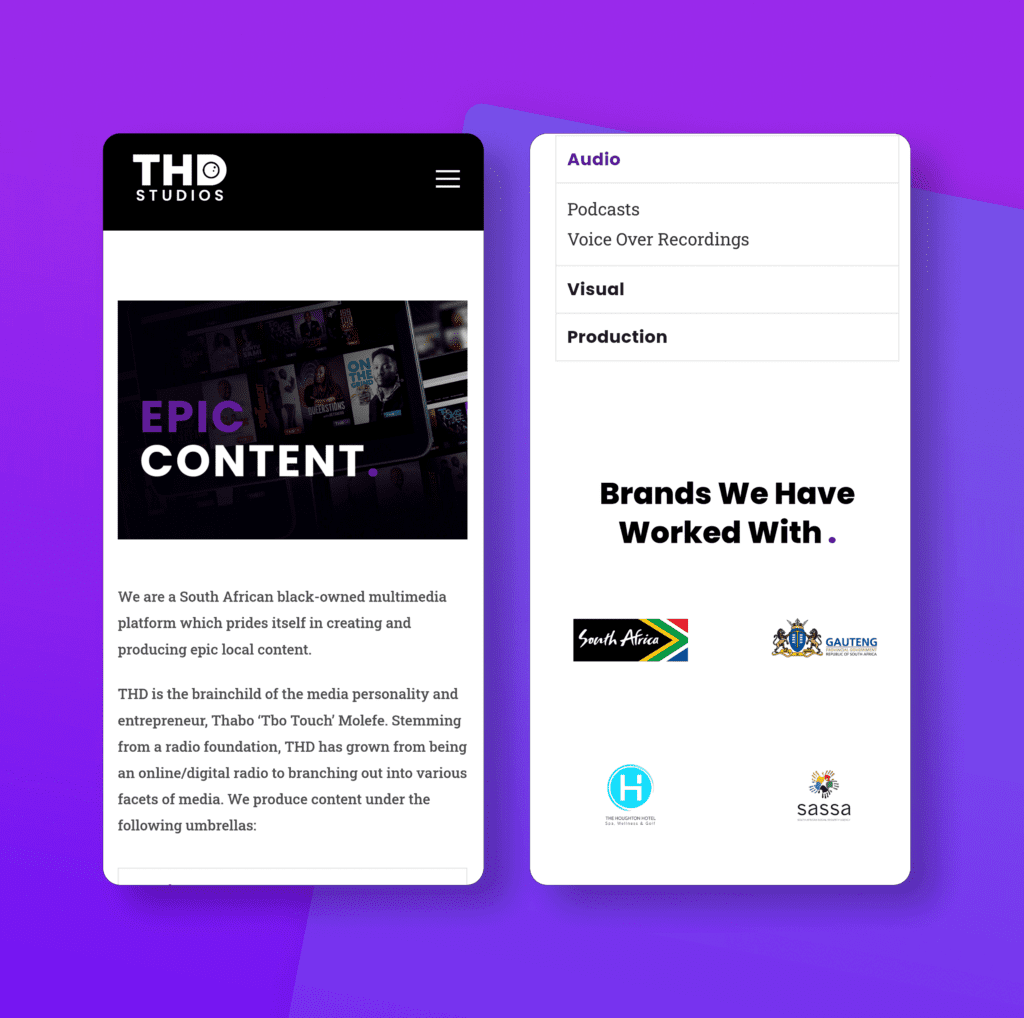 Touch HD Studios website design